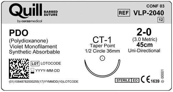 PDO (полідіоксанон), фіолетовий, 2-0, 45см (cm), колюча голка (Taper Point), CT-1 (36мм (mm) 1/2 кола), односпрямований